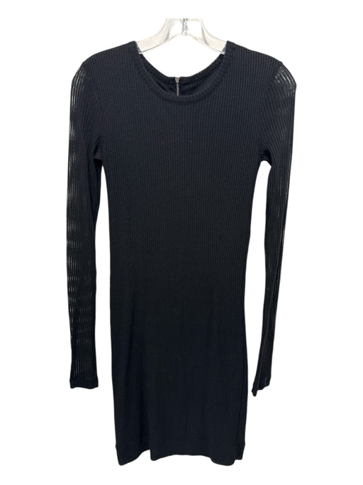 Rag & Bone Size XS Black Cotton Blend Sheer Sleeves Vertical Stripes Dress Black / XS