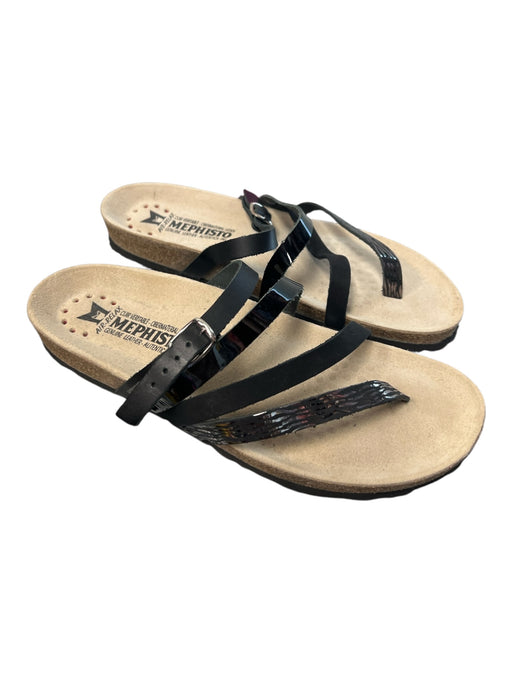Mephisto Shoe Size 39 Black & Brown Leather Thong Strap Strappy Flat Shoes Black & Brown / 39
