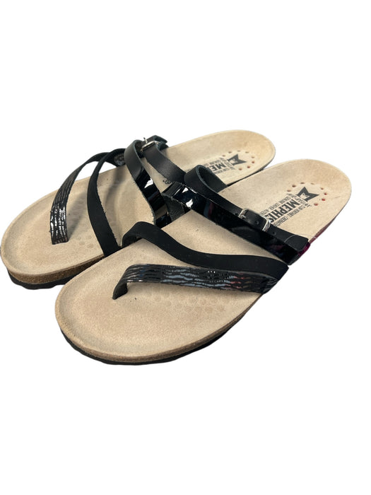 Mephisto Shoe Size 39 Black & Brown Leather Thong Strap Strappy Flat Shoes Black & Brown / 39