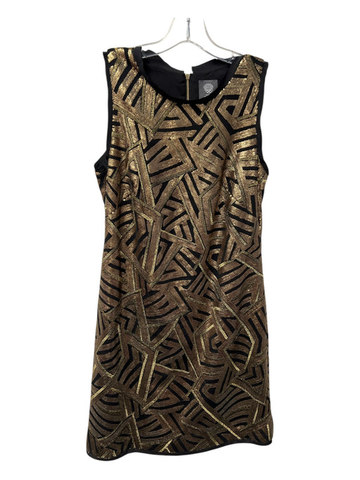 Vince Camuto Size 8 Black & Gold Polyester Round Neck Sleeveless Back Zip Dress Black & Gold / 8