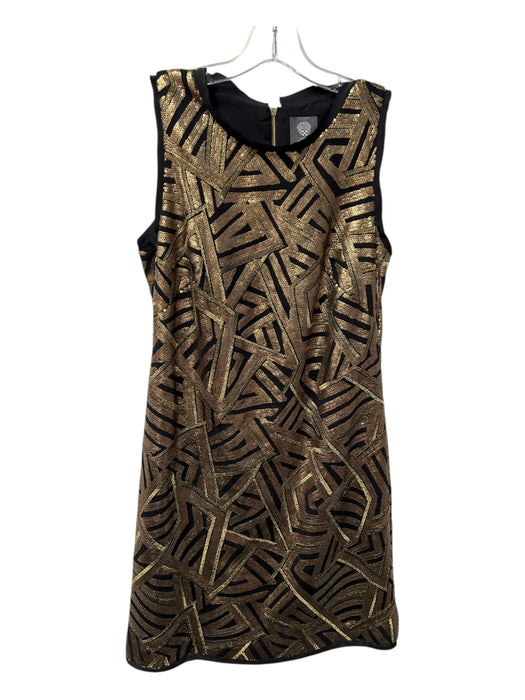 Vince Camuto Size 8 Black & Gold Polyester Round Neck Sleeveless Back Zip Dress Black & Gold / 8