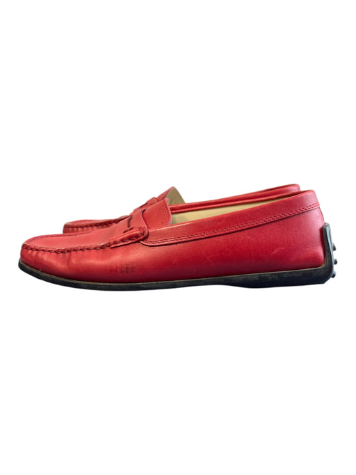 Tods Shoe Size 10 Red Leather Square Toe Loafer Driving Heel Flat Shoes Red / 10
