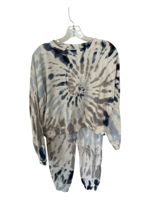 Z Supply Size M Blue & Gray Cotton Long Sleeve Tie Dye Jogger Lounge Pant Set Blue & Gray / M