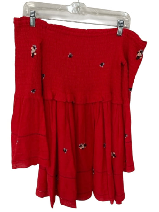 Free People Size XS Red & Black Cotton Blend Off Shoulder Smocked Dress Red & Black / XS