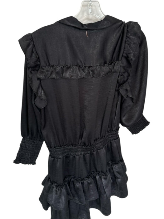 Misa Size S Black Viscose Long Sleeve Ruffles Elastic Waist Dress Black / S