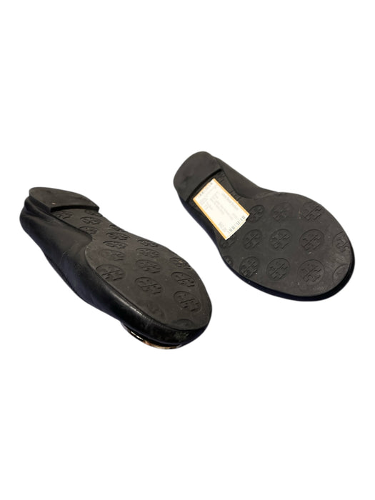 Tory Burch Shoe Size 7.5 Black Leather Silver Hardware Logo Ballet Flat Shoes Black / 7.5