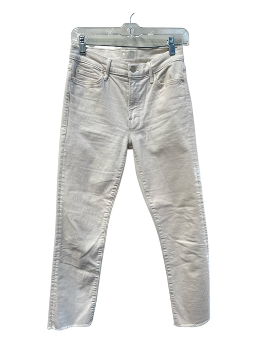 Mother Size 27 Winter White Cotton Blend 5 Pocket Frayed Ankle Zip Fly Jeans Winter White / 27