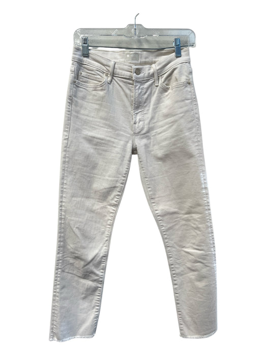 Mother Size 27 Winter White Cotton Blend 5 Pocket Frayed Ankle Zip Fly Jeans Winter White / 27