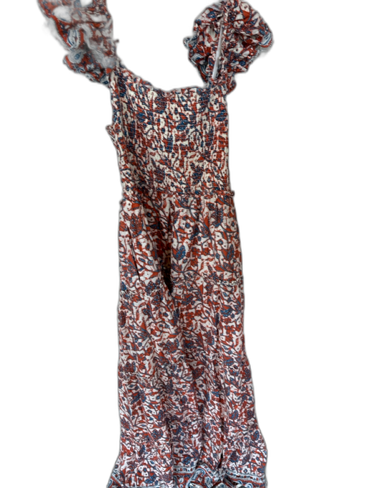 Love The Label Size M Orange & Blue Cotton Smocked Floral Maxi Dress Orange & Blue / M