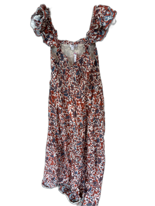 Love The Label Size M Orange & Blue Cotton Smocked Floral Maxi Dress Orange & Blue / M
