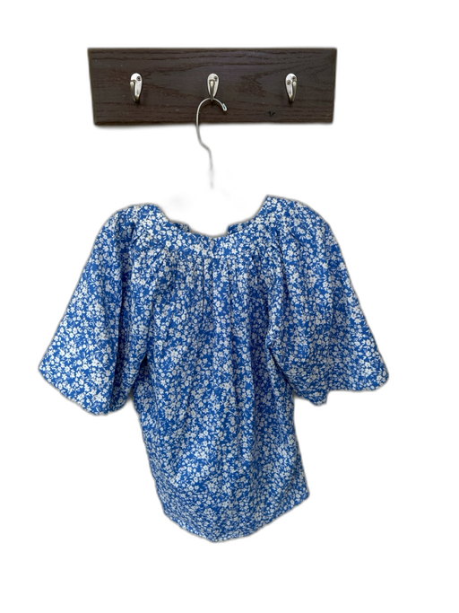 Tuckernuck Size S Blue & White Cotton 3/4 Sleeve Flowers V Neck Top Blue & White / S