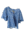 Tuckernuck Size S Blue & White Cotton 3/4 Sleeve Flowers V Neck Top Blue & White / S