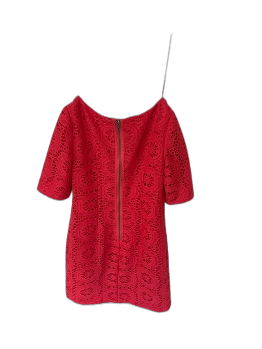 Adrianna Papell Size 4 coral Polyester Short Sleeve Lace Overlay Back Zip Dress coral / 4