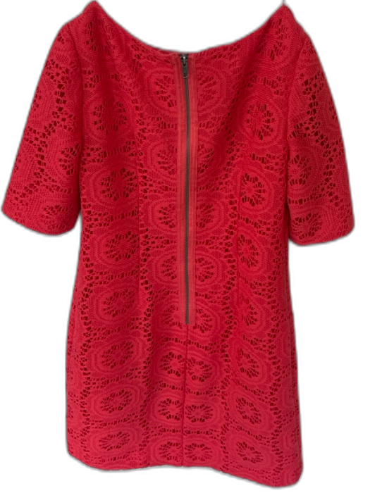 Adrianna Papell Size 4 coral Polyester Short Sleeve Lace Overlay Back Zip Dress coral / 4