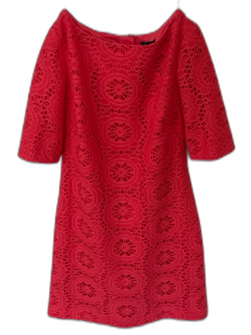 Adrianna Papell Size 4 coral Polyester Short Sleeve Lace Overlay Back Zip Dress coral / 4