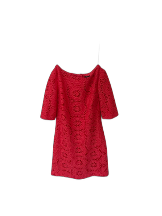 Adrianna Papell Size 4 coral Polyester Short Sleeve Lace Overlay Back Zip Dress coral / 4