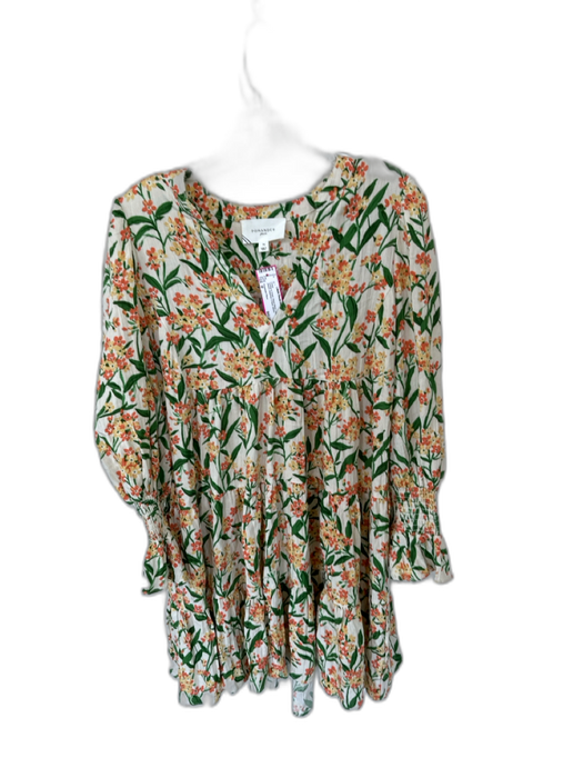 Pomander Place Size M Orange & Green Rayon Blend Long Sleeve Botanical Dress Orange & Green / M