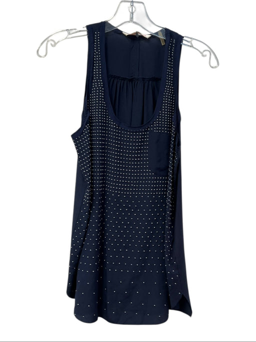 Rebecca Taylor Size 0 Navy & Silver Silk Stud Detail Round Neck Sleeveless Top Navy & Silver / 0