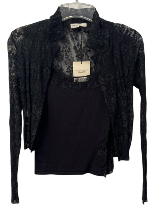 Aldo Martins Size 38 Black Rayon Blend Lace Round Neck Cami Bolero Top Black / 38