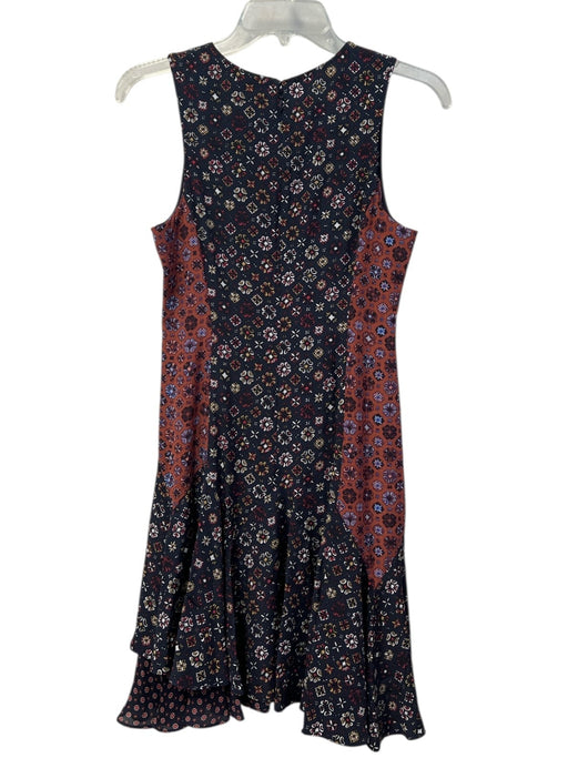 Derek Lam 10 Crosby Size 2 Navy & Brown Silk Round Neck Sleeveless Flare Dress Navy & Brown / 2