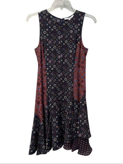 Derek Lam 10 Crosby Size 2 Navy & Brown Silk Round Neck Sleeveless Flare Dress Navy & Brown / 2