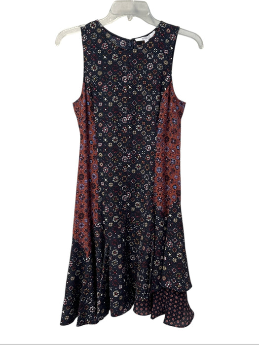 Derek Lam 10 Crosby Size 2 Navy & Brown Silk Round Neck Sleeveless Flare Dress Navy & Brown / 2