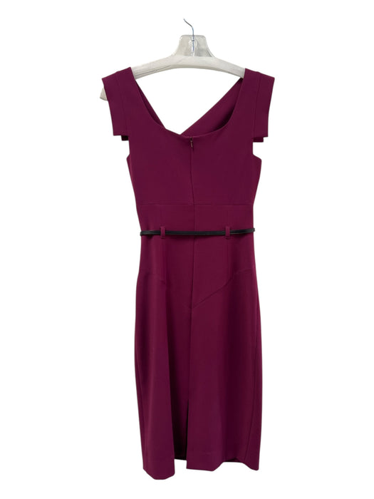 Black Halo Size 0 Purple Polymide Blend Asymetrical Neck Cap Sleeve Belted Dress Purple / 0