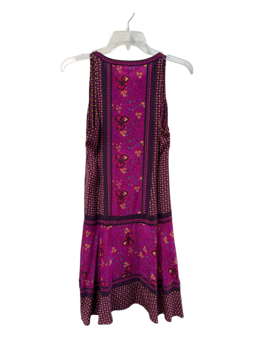Rebecca Taylor Size 2 Purple Multi 100% Silk V Neck Knee Length Sleeveless Dress Purple Multi / 2