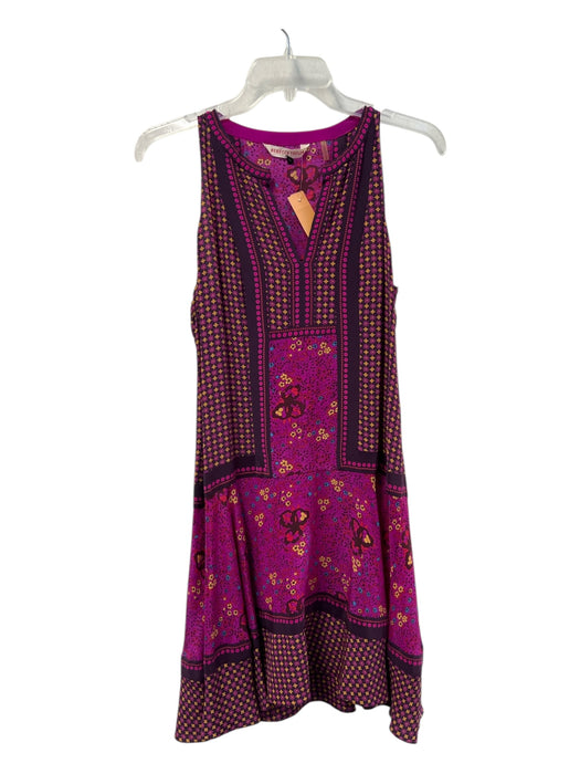 Rebecca Taylor Size 2 Purple Multi 100% Silk V Neck Knee Length Sleeveless Dress Purple Multi / 2