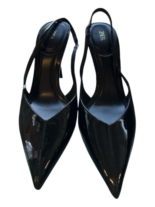 Zara Shoe Size 39 Black Vegan Leather Patent Stiletto Slingback Pumps Black / 39