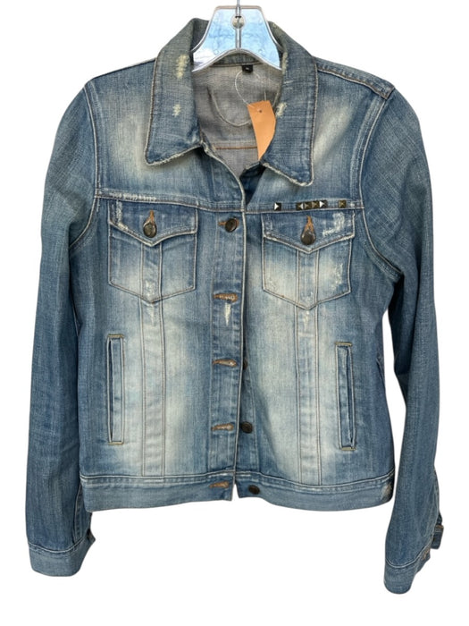 Joe's Size S Med Dark Wash Cotton Distressed Studded Jacket Med Dark Wash / S
