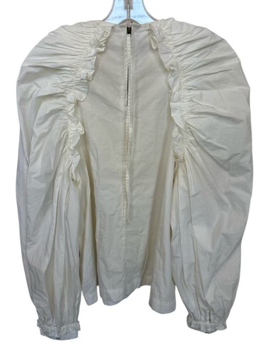 Ulla Johnson Size 4 Cream Cotton Long Balloon Sleeve Ruffles Back Zip Top Cream / 4