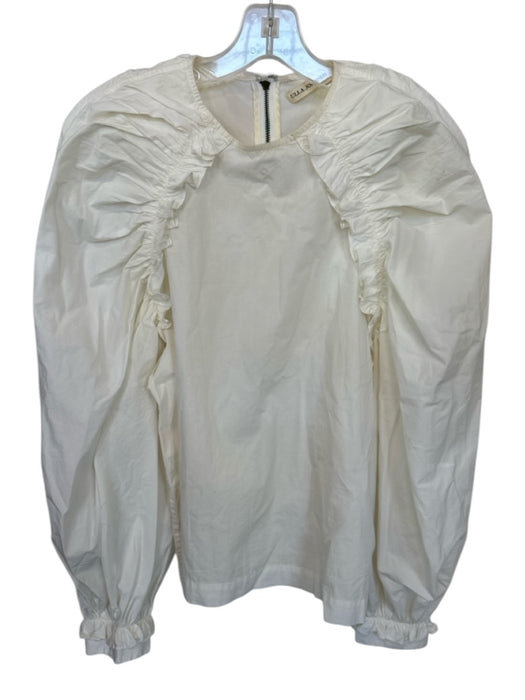 Ulla Johnson Size 4 Cream Cotton Long Balloon Sleeve Ruffles Back Zip Top Cream / 4