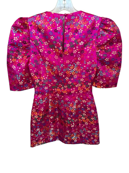 Camila Coelho Size XS Pink & Multi Polyester Short Balloon Sleeve Flowers Dress Pink & Multi / XS