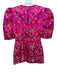 Camila Coelho Size XS Pink & Multi Polyester Short Balloon Sleeve Flowers Dress Pink & Multi / XS
