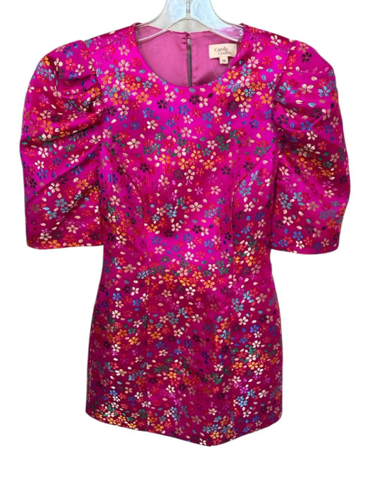 Camila Coelho Size XS Pink & Multi Polyester Short Balloon Sleeve Flowers Dress Pink & Multi / XS