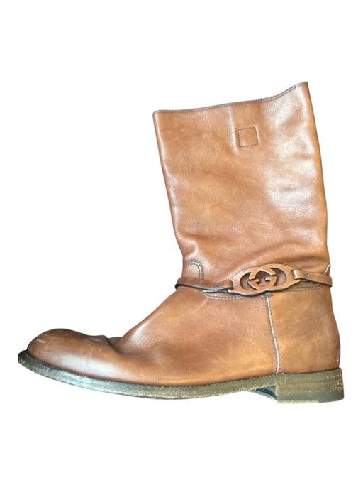 Gucci Shoe Size 10 AS IS Brown Leather logo Calf high Men's Boots Brown / 10