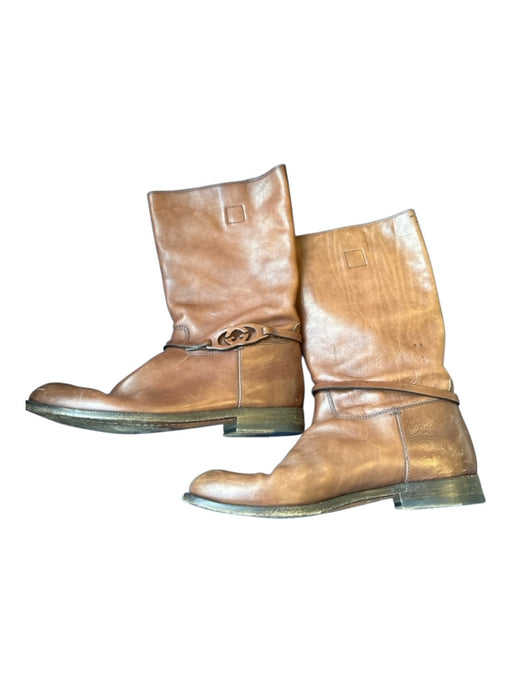 Gucci Shoe Size 10 AS IS Brown Leather logo Calf high Men's Boots Brown / 10