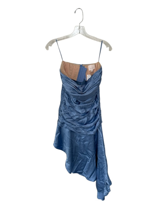 Cinq a Sept Size 6 Blue Silk Strapless Pleated Asymetrical Corset Gown Blue / 6