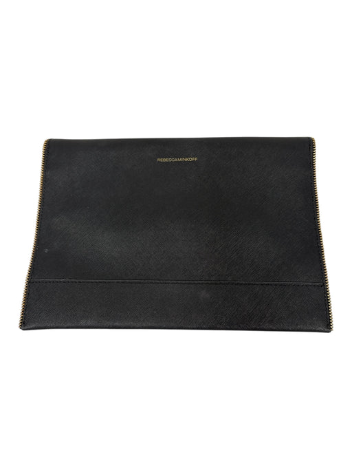 Rebecca Minkoff Black Saffiano Leather Envelope Zipper Detail Clutch Bag Black / Small