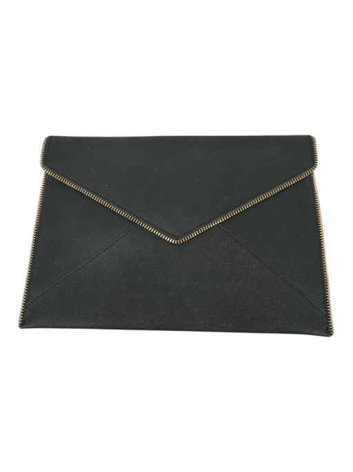Rebecca Minkoff Black Saffiano Leather Envelope Zipper Detail Clutch Bag Black / Small