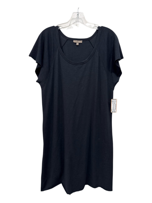 Lilla P Size L Black Cotton Blend Raw Edges Ribbed Neck T Shirt Dress Black / L