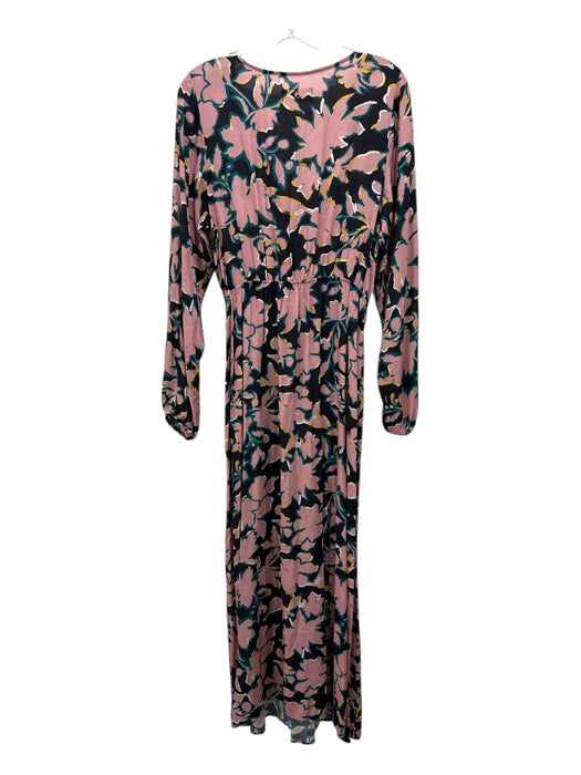 Maaji Size L Pink, Black, Teal Viscose Blend Abstract Floral Button Down Dress Pink, Black, Teal / L