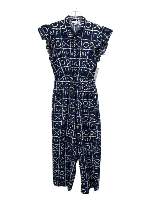 Busayo Size 10 Navy Blue & White Cotton Drawstring Waist Cap Sleeve Jumpsuit Navy Blue & White / 10