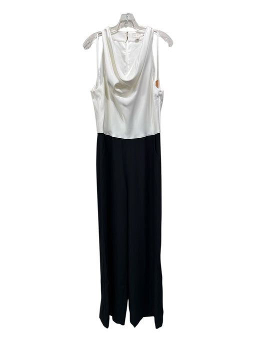 Ted Baker Size 4 Black & White Polyester Sleeveless Colorblock Wide Leg Jumpsuit Black & White / 4