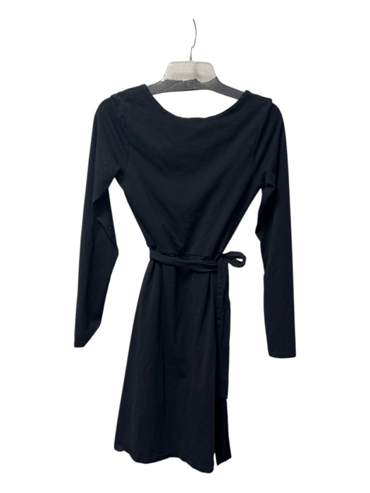 Pact Size S Black Cotton Boat Neck Long Sleeve Waist tie Knee length Dress Black / S