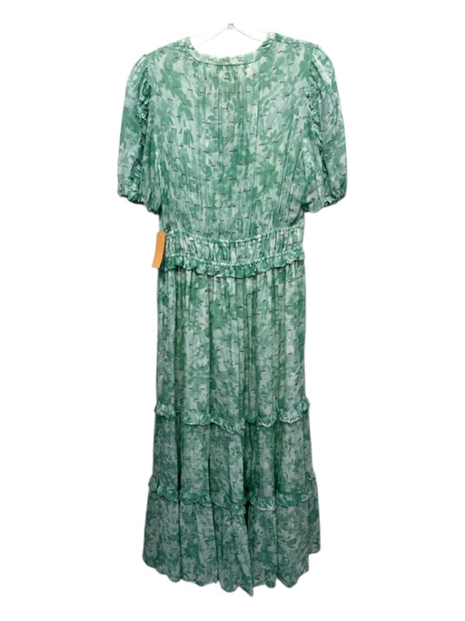 Shoshanna Size 6 Light Green Print Viscose & Polyester V Neck Maxi Tiered Dress Light Green Print / 6