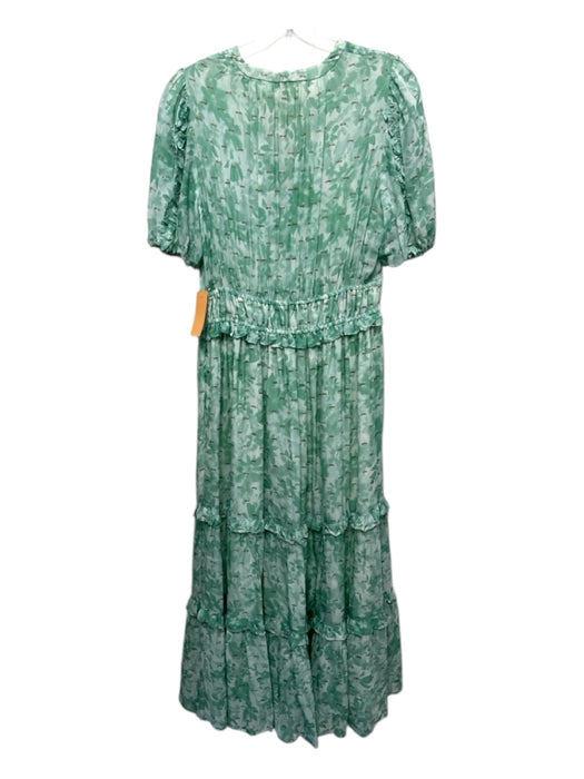 Shoshanna Size 6 Light Green Print Viscose & Polyester V Neck Maxi Tiered Dress Light Green Print / 6