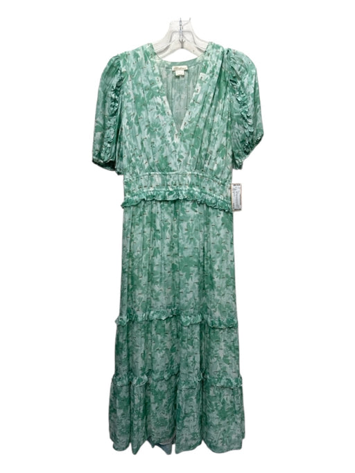 Shoshanna Size 6 Light Green Print Viscose & Polyester V Neck Maxi Tiered Dress Light Green Print / 6