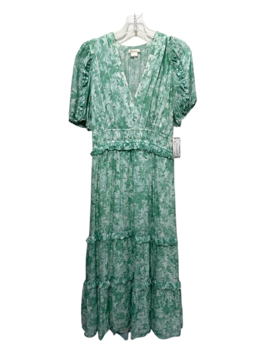 Shoshanna Size 6 Light Green Print Viscose & Polyester V Neck Maxi Tiered Dress Light Green Print / 6